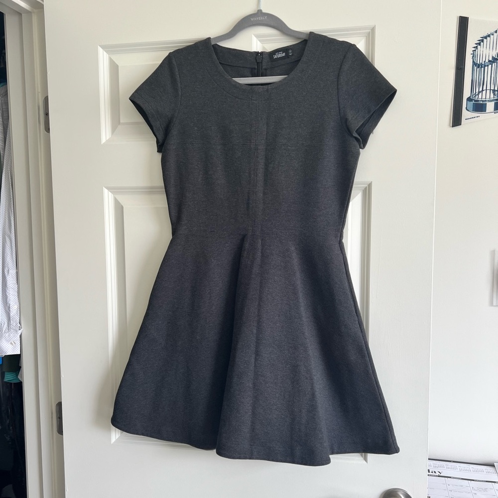 Kate Spade Fit & Flare Pockets Short Sleeve Saturday Good Times Dress gray/grey